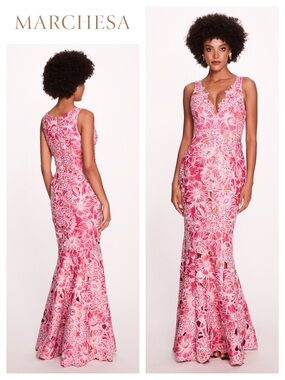 MARCHESA NOTTE Anthousai Floral-Appliqué Mermaid Gown